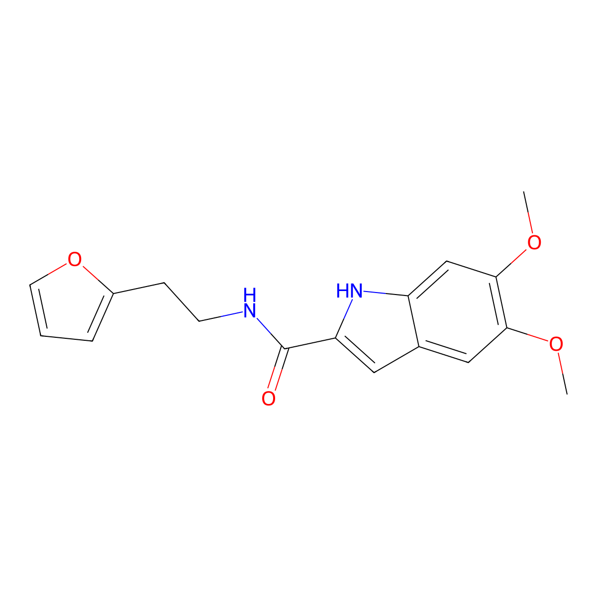 N-[2-(furan-2-yl)ethyl]-5,6-dimethoxy-1H-indole-2-carboxamide molecular structure, CAS 1574405-00-7