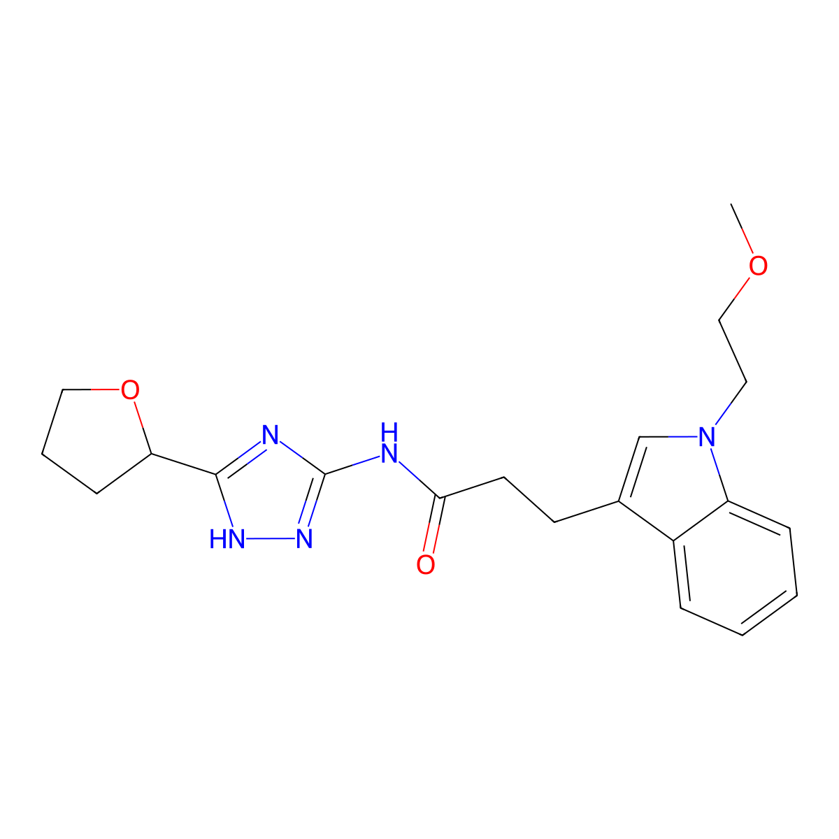 3-[1-(2-methoxyethyl)-1H-indol-3-yl]-N-[3-(tetrahydrofuran-2-yl)-1H-1,2,4-triazol-5-yl]propanamide molecular structure, CAS 1574405-09-6