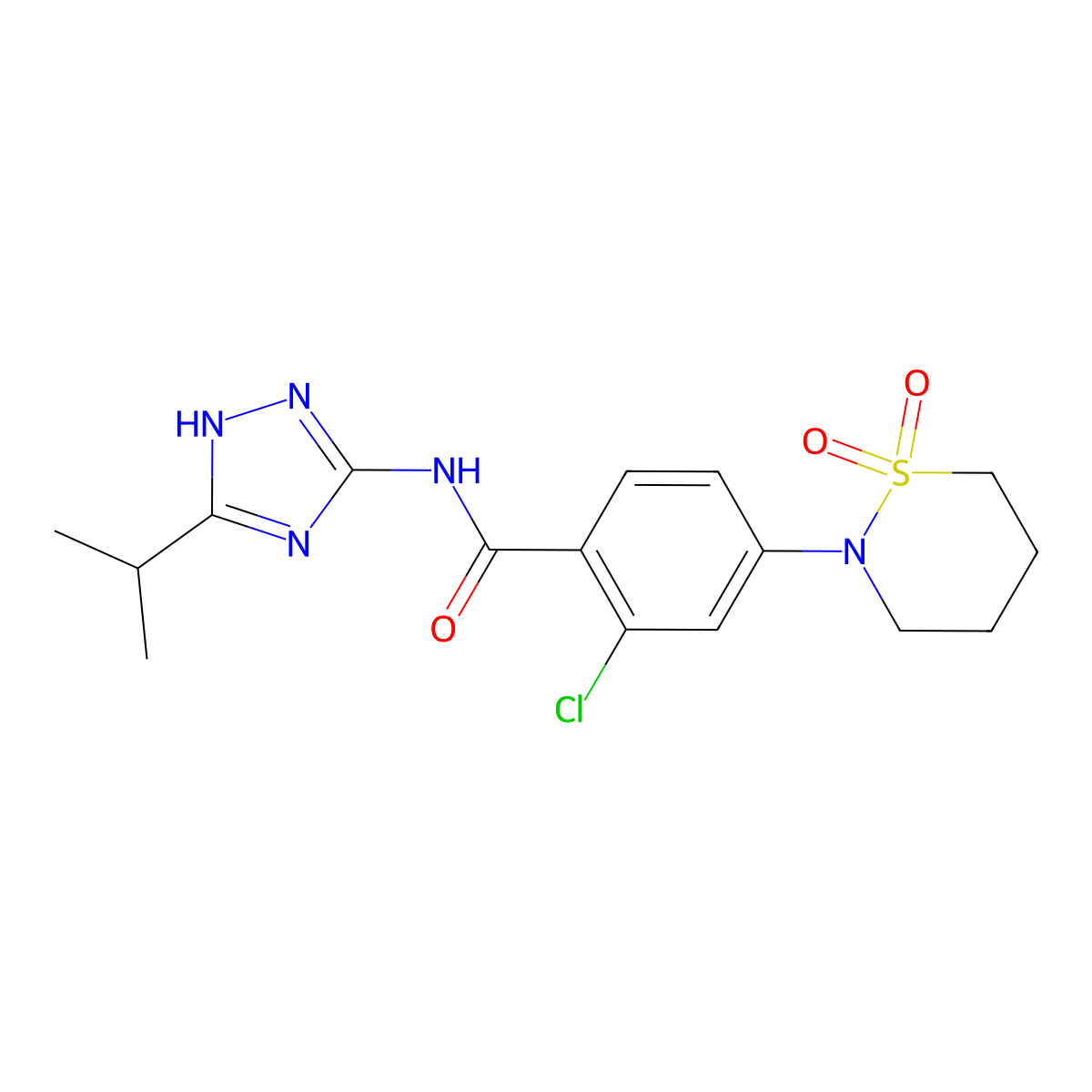 2-chloro-4-(1,1-dioxido-1,2-thiazinan-2-yl)-N-[3-(propan-2-yl)-1H-1,2,4-triazol-5-yl]benzamide molecular structure, CAS 1574405-19-8