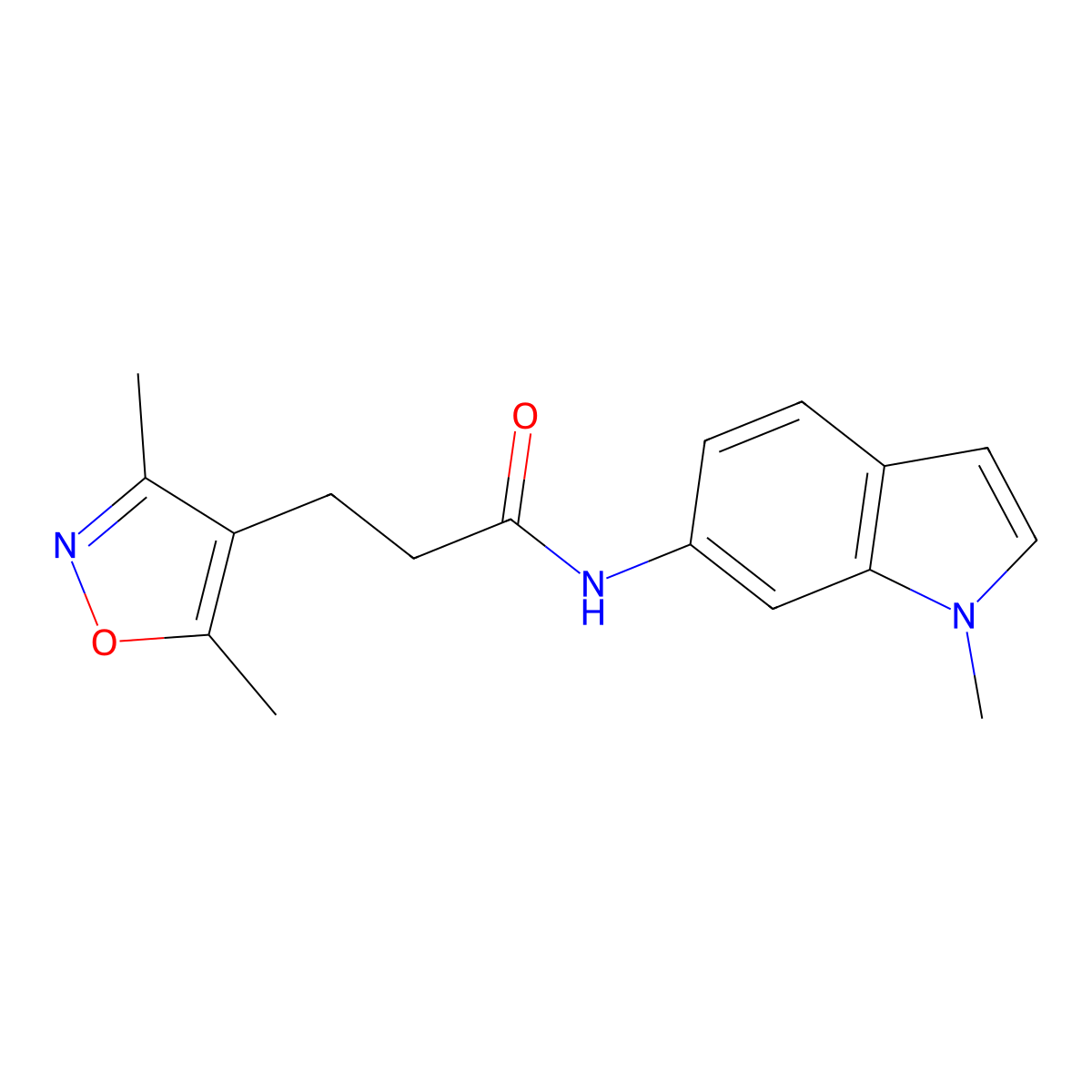 3-(3,5-dimethyl-1,2-oxazol-4-yl)-N-(1-methyl-1H-indol-6-yl)propanamide molecular structure, CAS 1574405-33-6