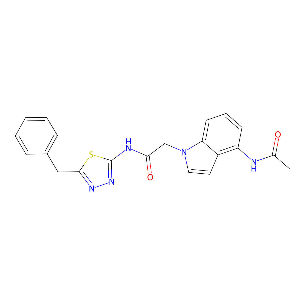 2-(4-acetamido-1H-indol-1-yl)-N-(5-benzyl-1,3,4-thiadiazol-2-yl)acetamide molecular structure, CAS 1574405-49-4