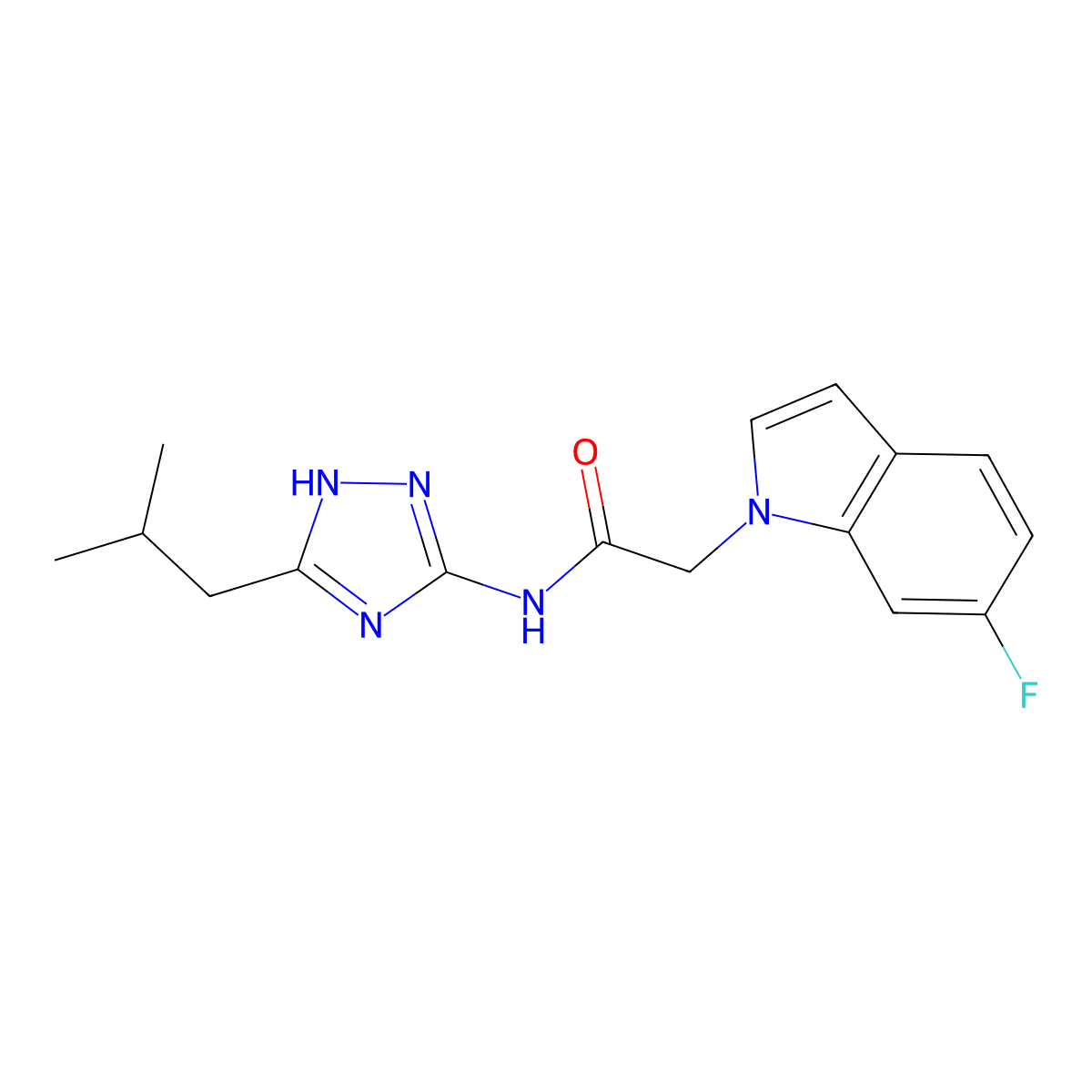 2-(6-fluoro-1H-indol-1-yl)-N-[3-(2-methylpropyl)-1H-1,2,4-triazol-5-yl]acetamide molecular structure, CAS 1574405-82-5