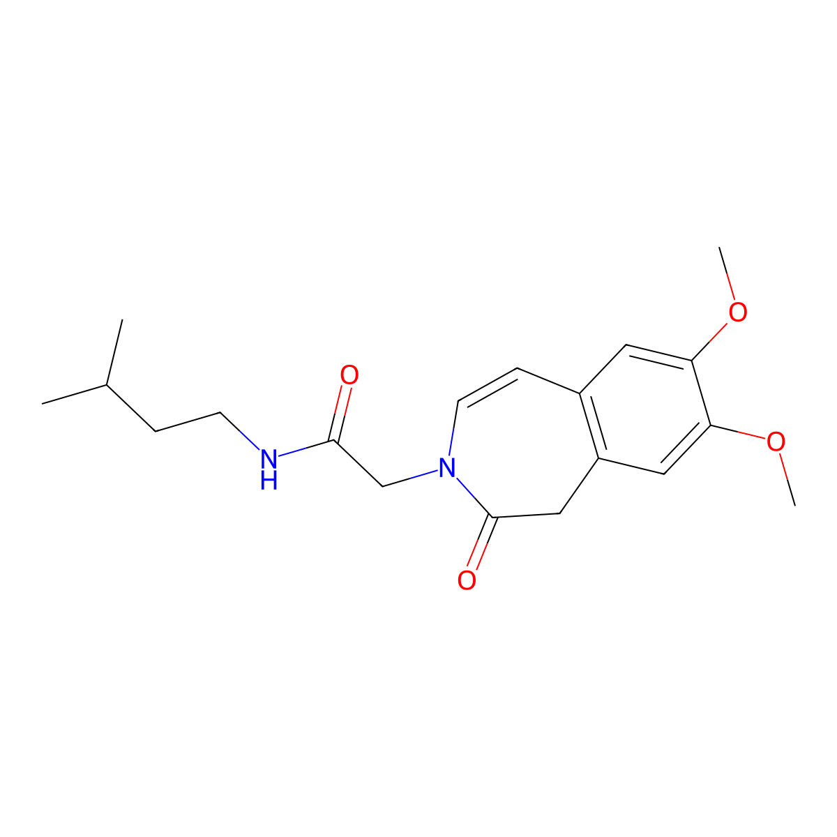 2-(7,8-dimethoxy-2-oxo-1,2-dihydro-3H-3-benzazepin-3-yl)-N-(3-methylbutyl)acetamide molecular structure, CAS 1574405-88-1