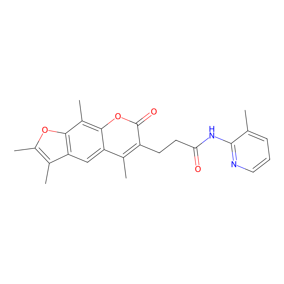 N-(3-methylpyridin-2-yl)-3-(2,3,5,9-tetramethyl-7-oxo-7H-furo[3,2-g]chromen-6-yl)propanamide molecular structure, CAS 1574405-90-5