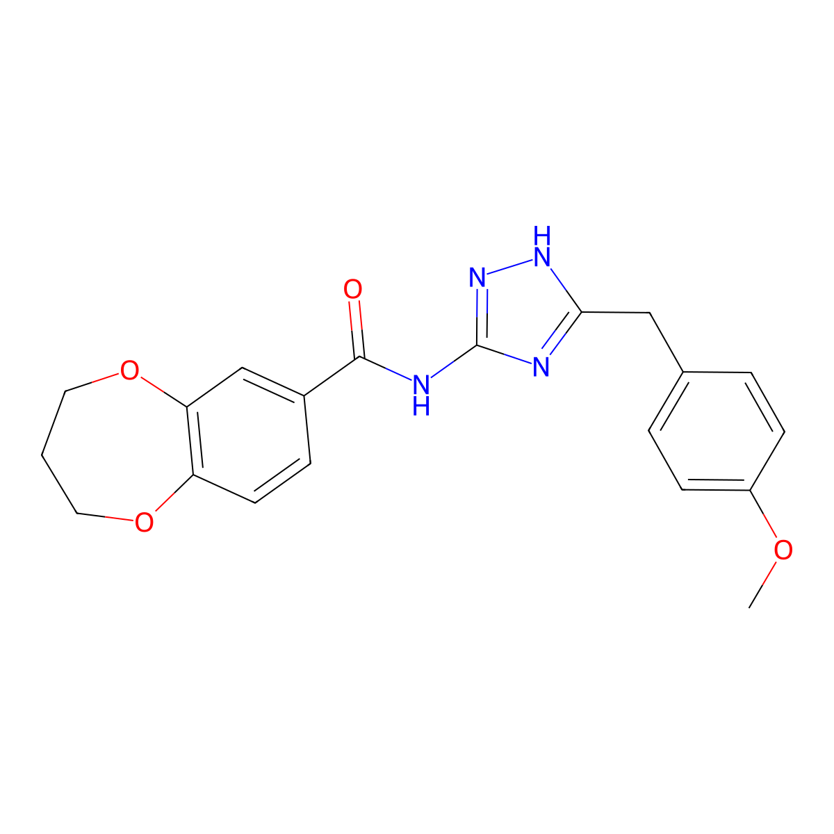 N-[3-(4-methoxybenzyl)-1H-1,2,4-triazol-5-yl]-3,4-dihydro-2H-1,5-benzodioxepine-7-carboxamide molecular structure, CAS 1574406-17-9
