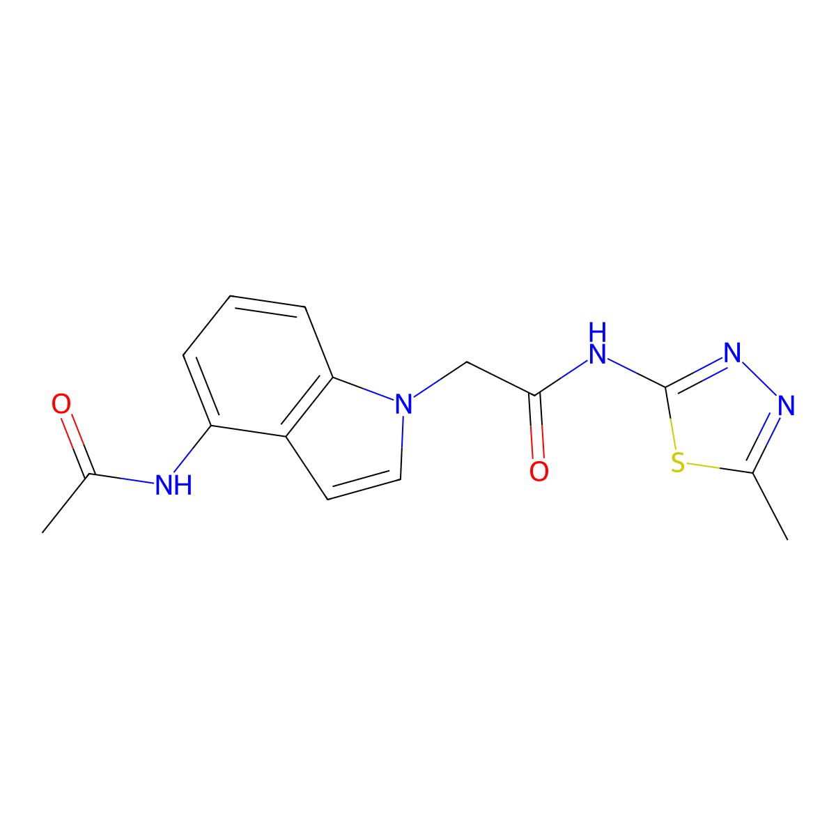 2-(4-acetamido-1H-indol-1-yl)-N-(5-methyl-1,3,4-thiadiazol-2-yl)acetamide molecular structure, CAS 1574406-23-7