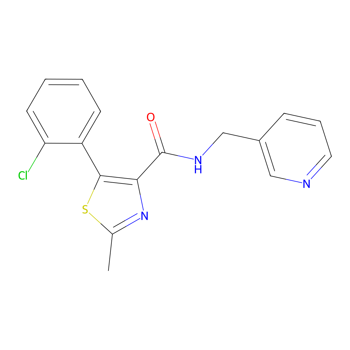 5-(2-chlorophenyl)-2-methyl-N-(3-pyridylmethyl)-1,3-thiazole-4-carboxamide molecular structure, CAS 1574406-30-6
