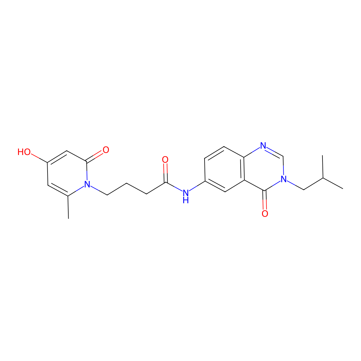 4-(4-hydroxy-6-methyl-2-oxopyridin-1(2H)-yl)-N-[3-(2-methylpropyl)-4-oxo-3,4-dihydroquinazolin-6-yl]butanamide molecular structure, CAS 1574406-74-8