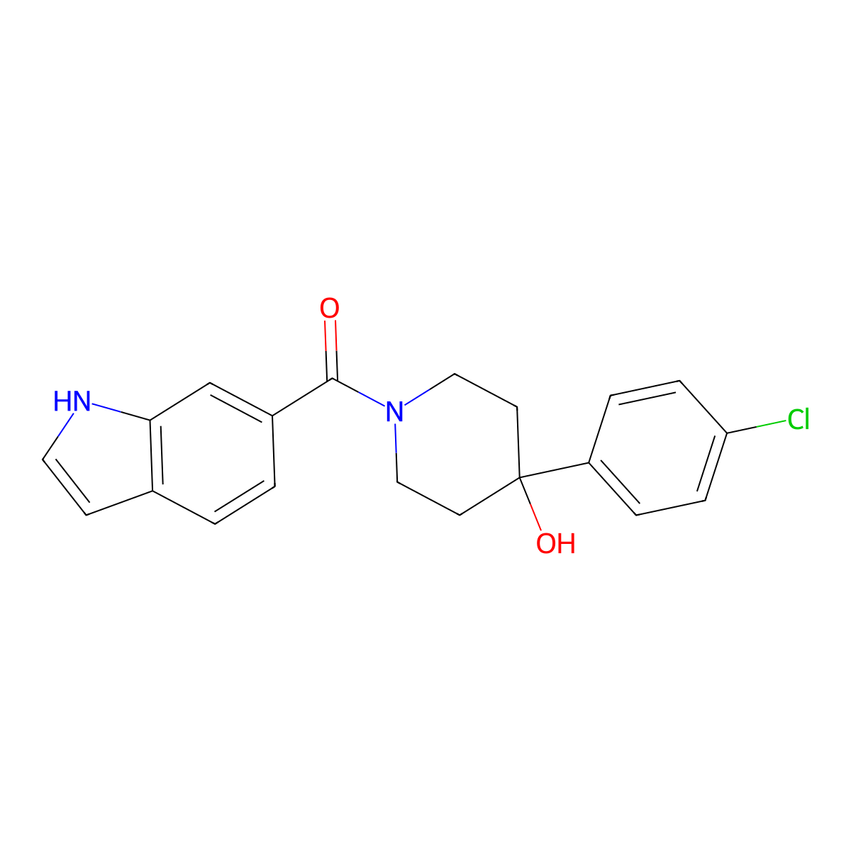 [4-(4-chlorophenyl)-4-hydroxypiperidin-1-yl](1H-indol-6-yl)methanone molecular structure, CAS 1574406-87-3