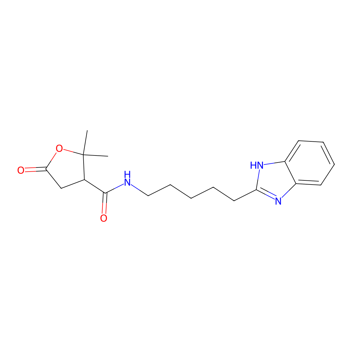 N-[5-(1H-benzimidazol-2-yl)pentyl]-2,2-dimethyl-5-oxotetrahydrofuran-3-carboxamide molecular structure, CAS 1574407-02-5