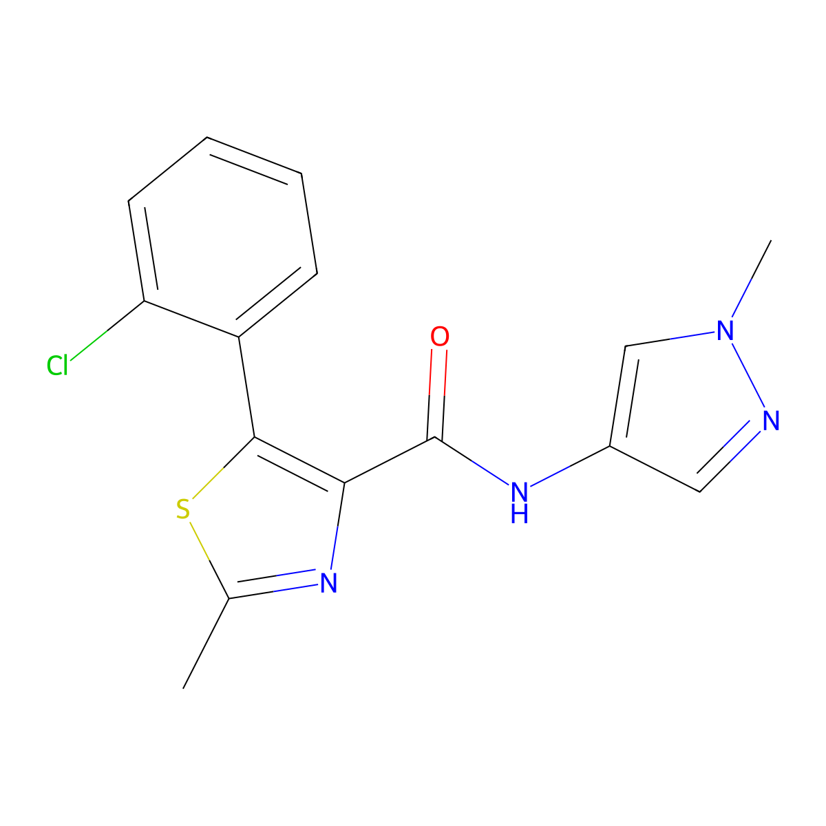 5-(2-chlorophenyl)-2-methyl-N-(1-methyl-1H-pyrazol-4-yl)-1,3-thiazole-4-carboxamide molecular structure, CAS 1574407-17-2