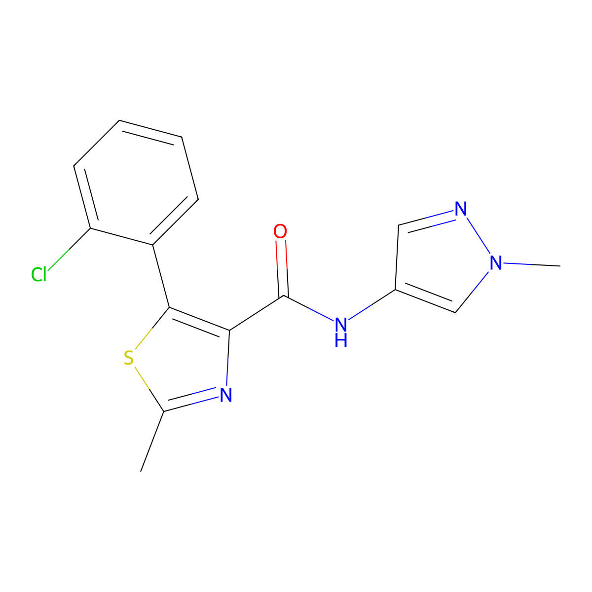 5-(2-chlorophenyl)-2-methyl-N-(1-methyl-1H-pyrazol-4-yl)-1,3-thiazole-4-carboxamide molecular structure, CAS 1574407-17-2
