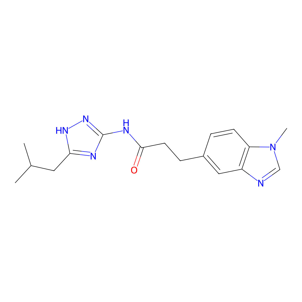 3-(1-methyl-1H-benzimidazol-5-yl)-N-[3-(2-methylpropyl)-1H-1,2,4-triazol-5-yl]propanamide molecular structure, CAS 1574407-25-2