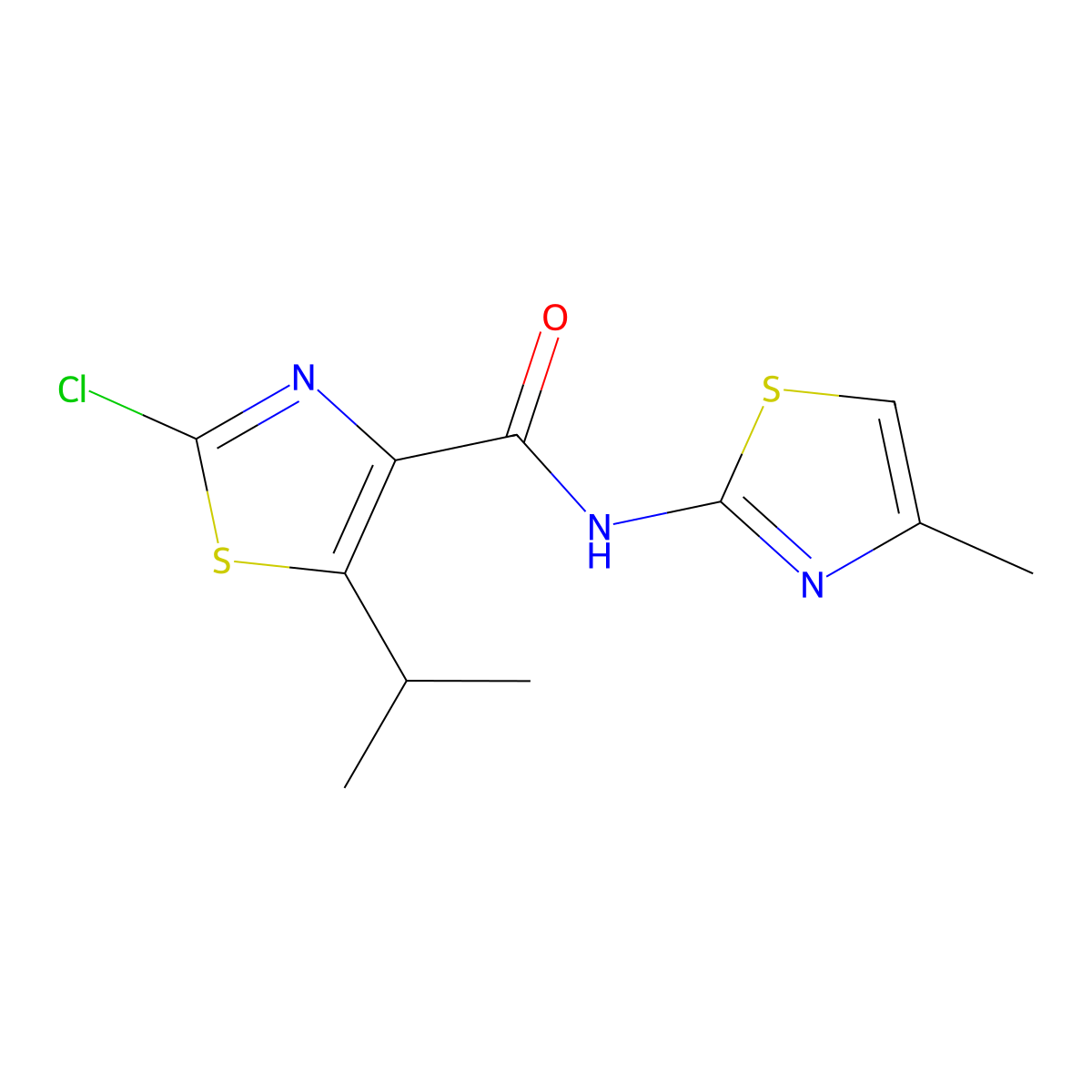 2-chloro-N-(4-methyl-1,3-thiazol-2-yl)-5-(propan-2-yl)-1,3-thiazole-4-carboxamide molecular structure, CAS 1574407-27-4