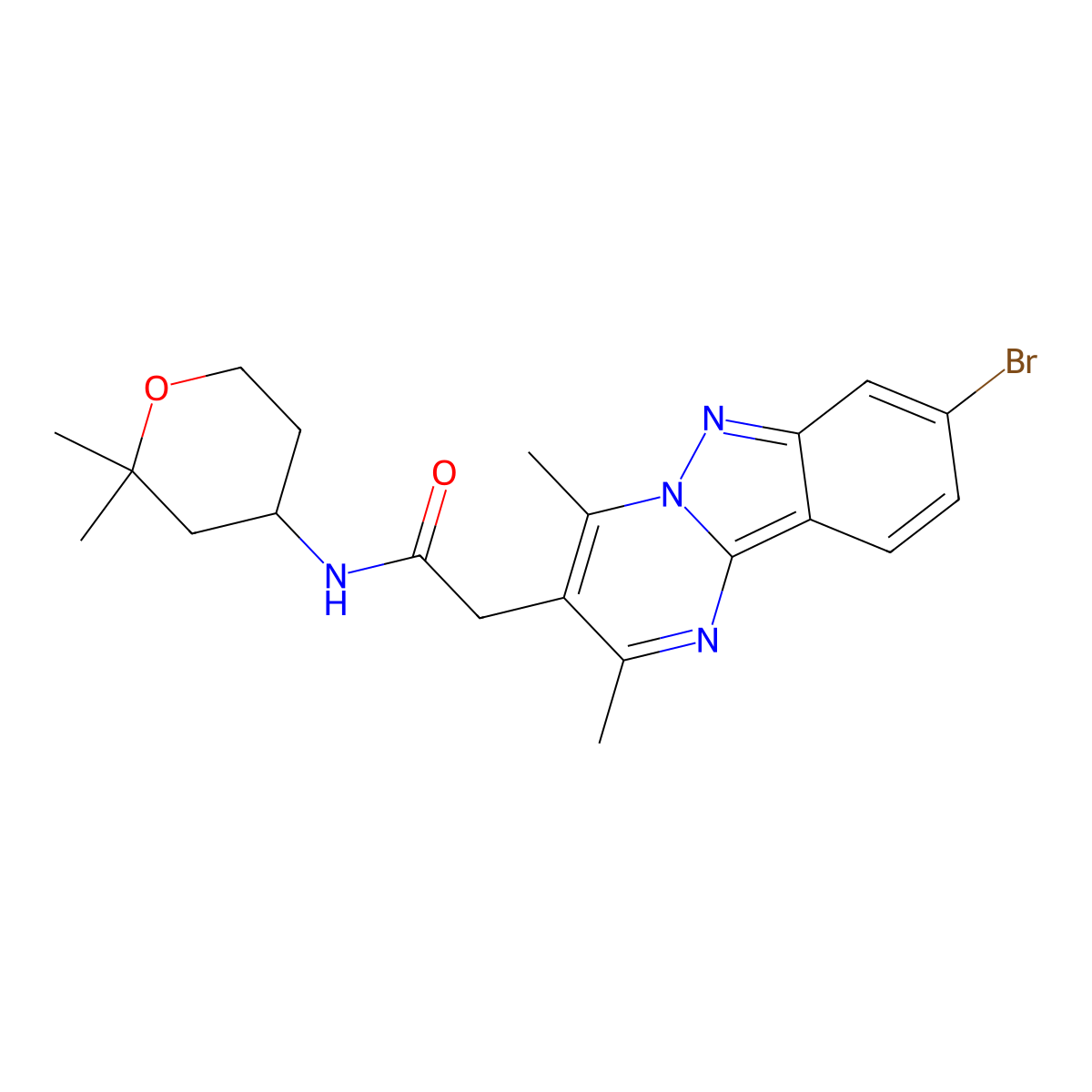 2-(8-bromo-2,4-dimethylpyrimido[1,2-b]indazol-3-yl)-N-(2,2-dimethyltetrahydro-2H-pyran-4-yl)acetamide molecular structure, CAS 1574408-18-6