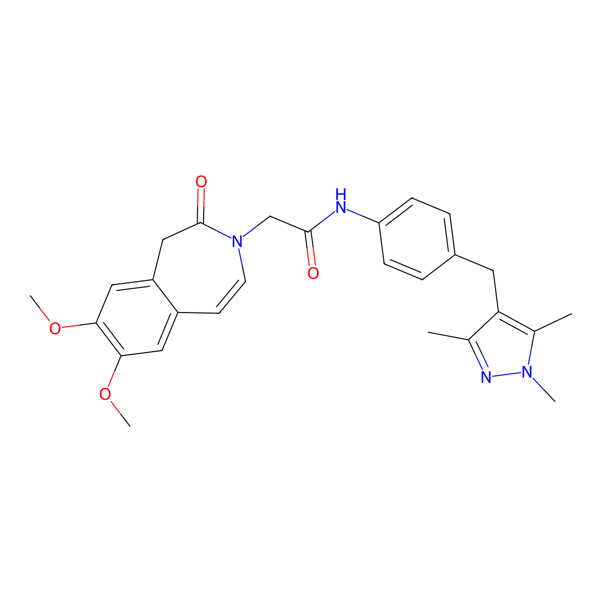 2-(7,8-dimethoxy-2-oxo-1,2-dihydro-3H-3-benzazepin-3-yl)-N-{4-[(1,3,5-trimethyl-1H-pyrazol-4-yl)methyl]phenyl}acetamide molecular structure, CAS 1574408-25-5