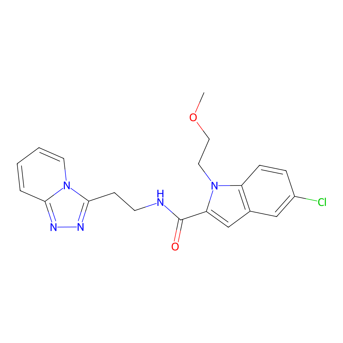 5-chloro-1-(2-methoxyethyl)-N-[2-([1,2,4]triazolo[4,3-a]pyridin-3-yl)ethyl]-1H-indole-2-carboxamide molecular structure, CAS 1574408-38-0