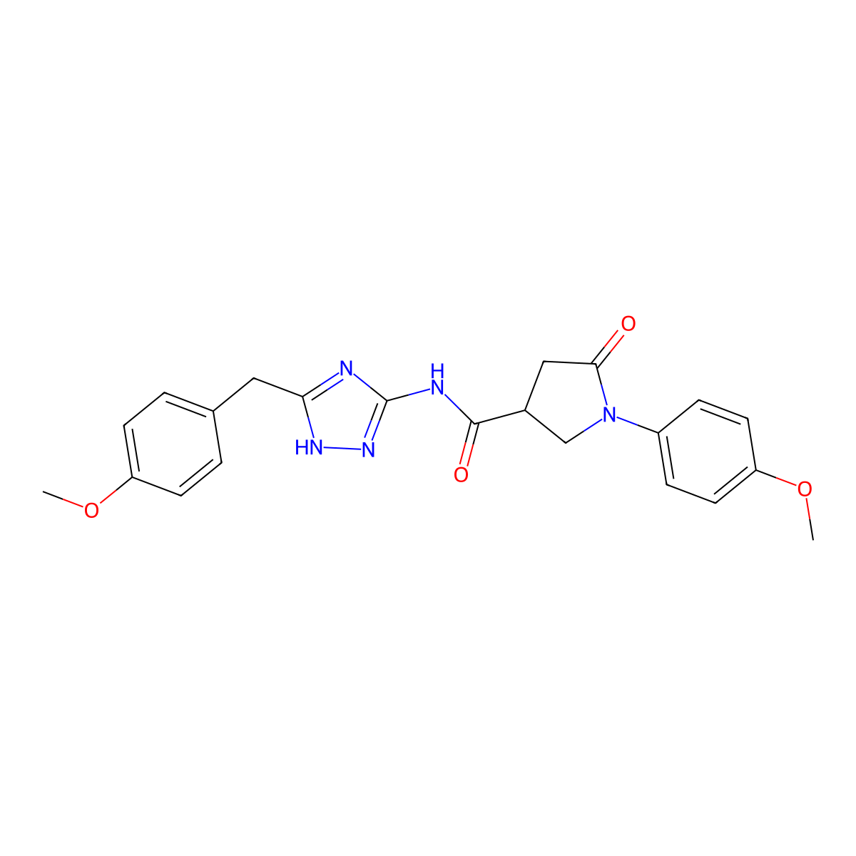 N-[3-(4-methoxybenzyl)-1H-1,2,4-triazol-5-yl]-1-(4-methoxyphenyl)-5-oxopyrrolidine-3-carboxamide molecular structure, CAS 1574408-45-9