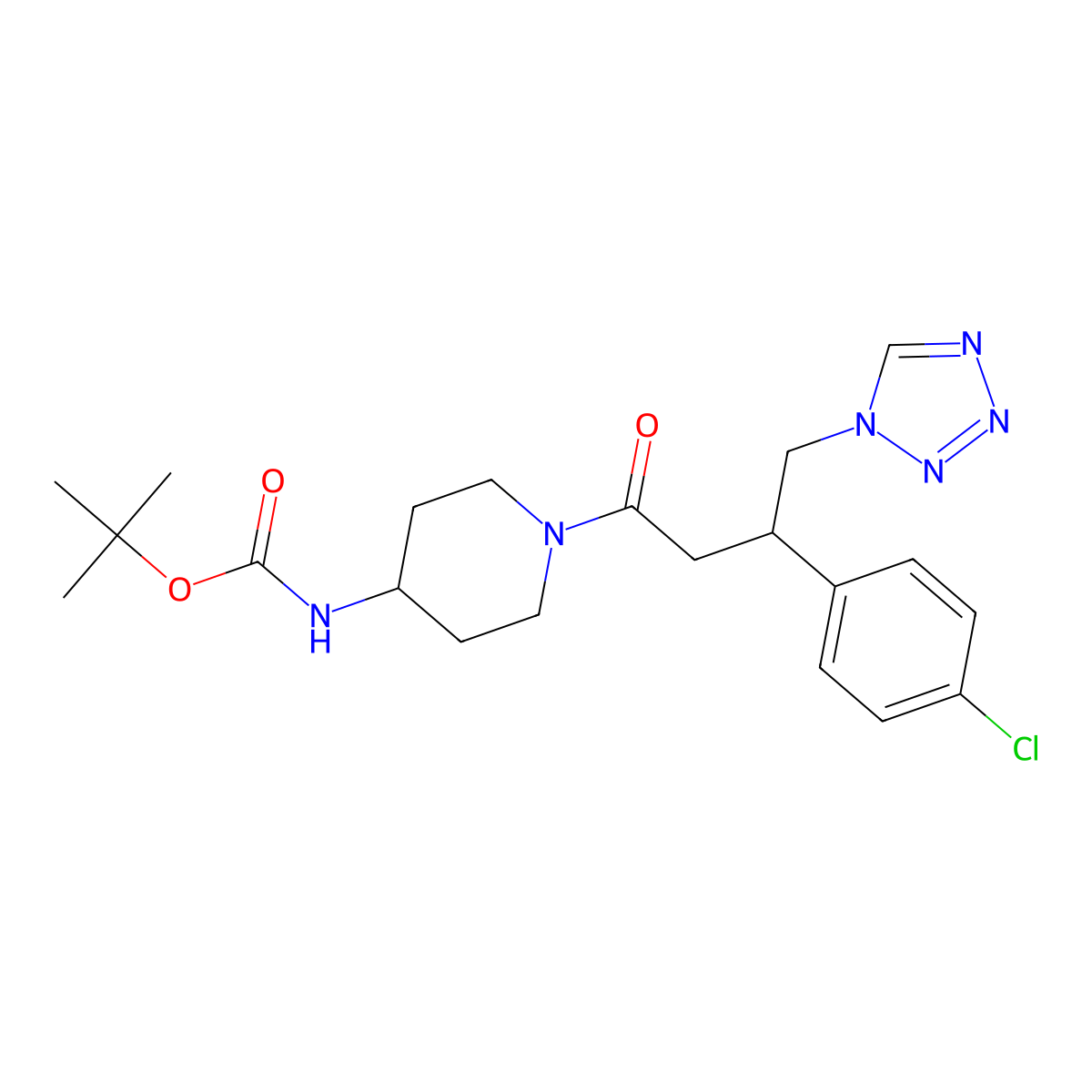 tert-butyl {1-[3-(4-chlorophenyl)-4-(1H-tetrazol-1-yl)butanoyl]piperidin-4-yl}carbamate molecular structure, CAS 1574408-46-0
