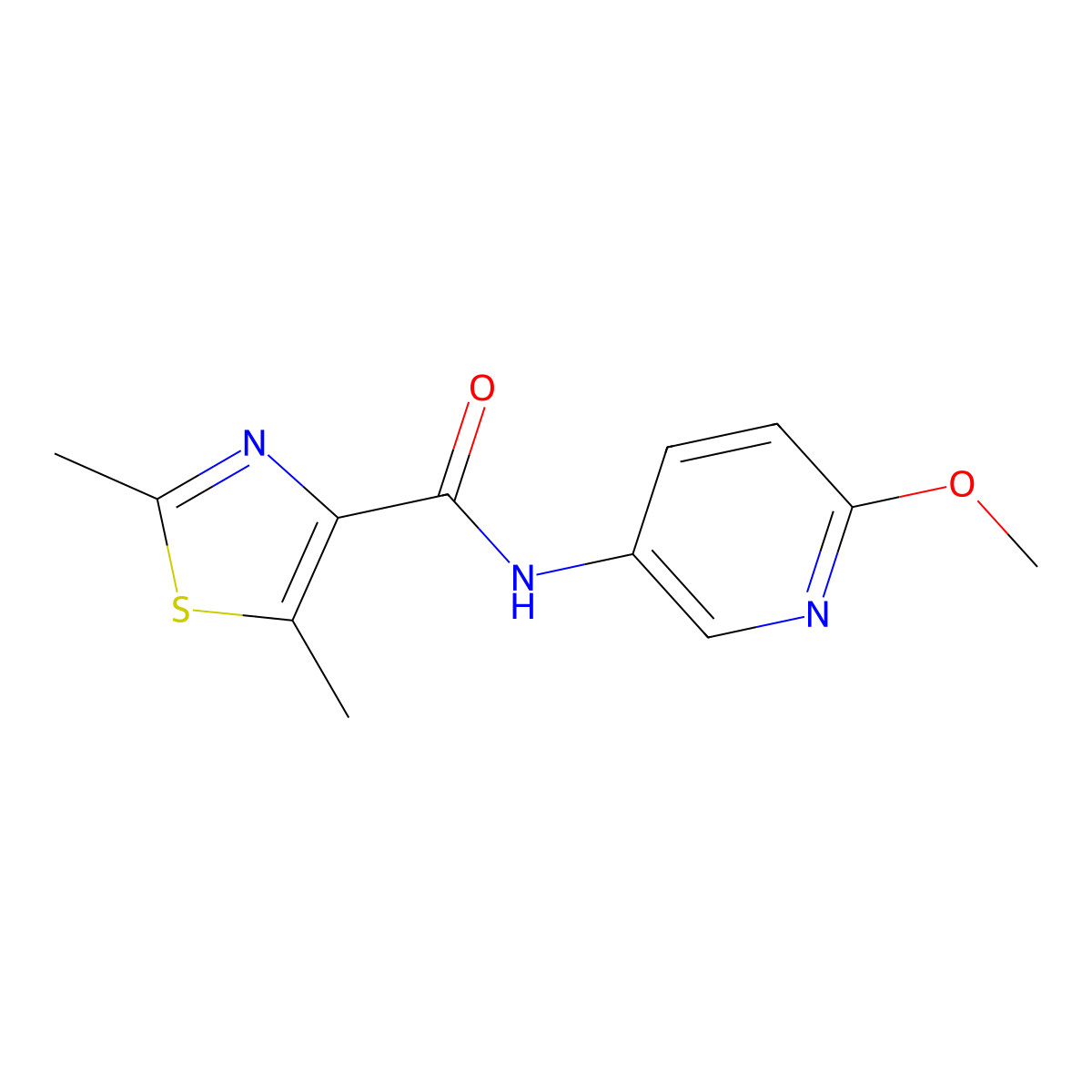 N-(6-methoxypyridin-3-yl)-2,5-dimethyl-1,3-thiazole-4-carboxamide molecular structure, CAS 1574408-50-6