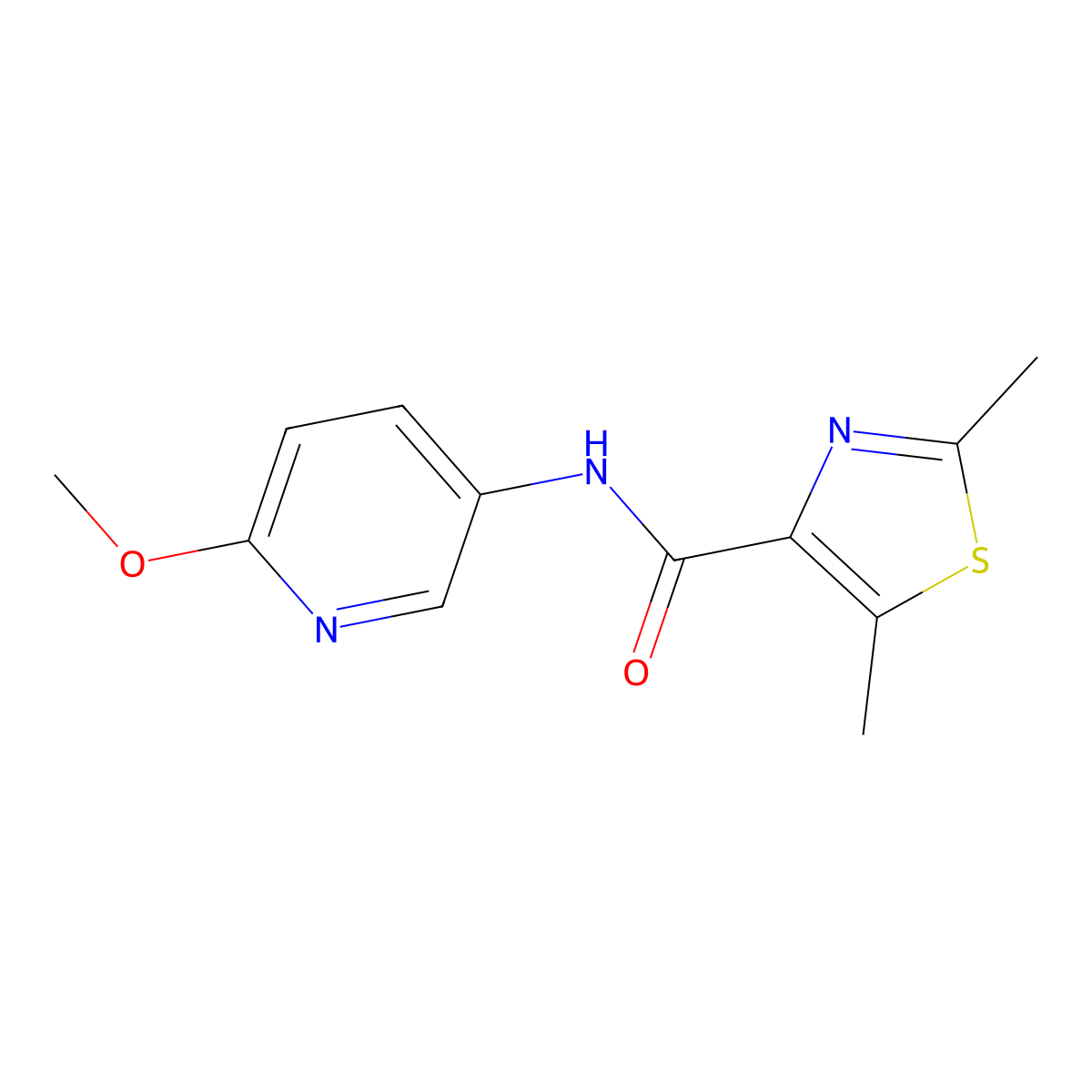 N-(6-methoxypyridin-3-yl)-2,5-dimethyl-1,3-thiazole-4-carboxamide molecular structure, CAS 1574408-50-6