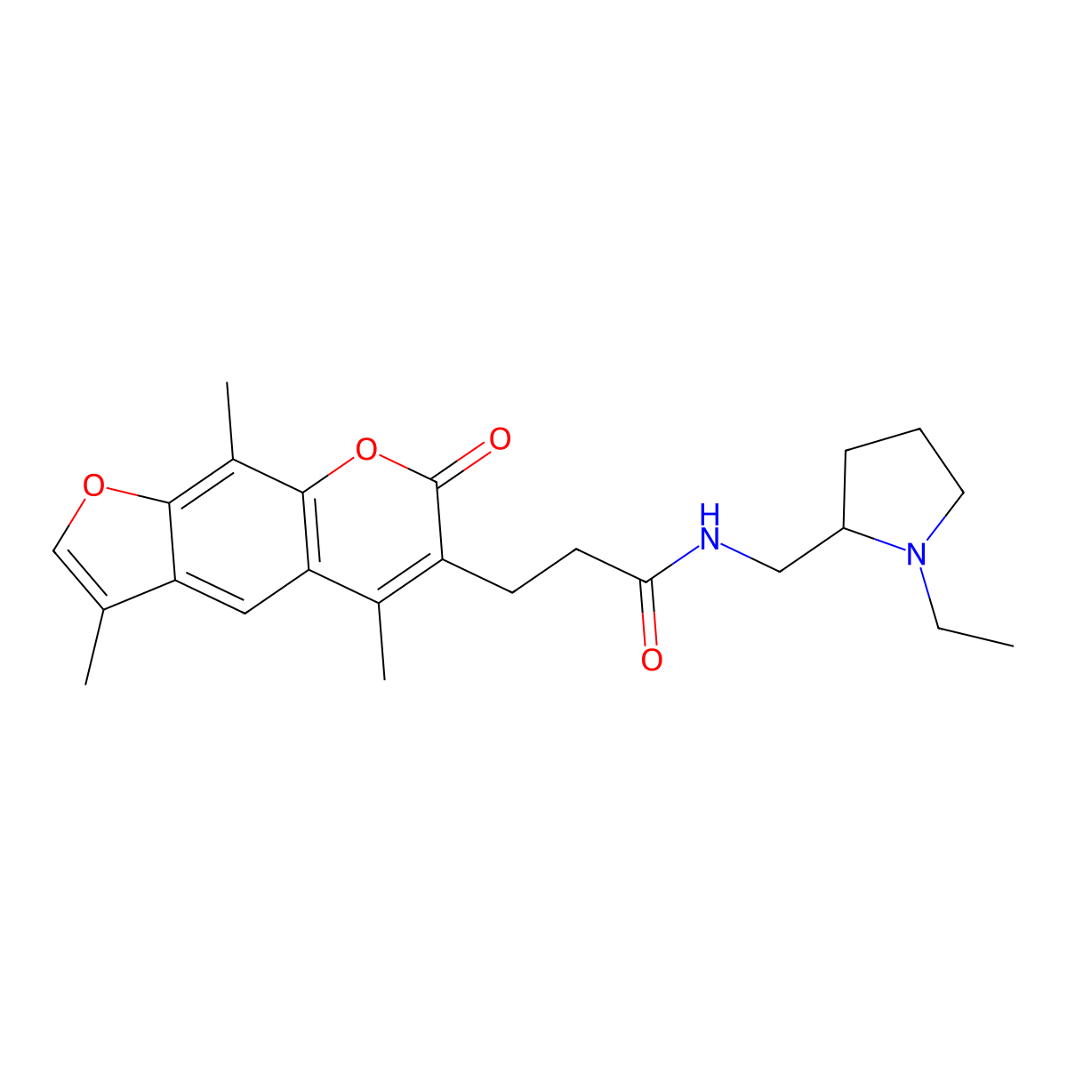 N-[(1-ethylpyrrolidin-2-yl)methyl]-3-(3,5,9-trimethyl-7-oxo-7H-furo[3,2-g]chromen-6-yl)propanamide molecular structure, CAS 1574408-76-6
