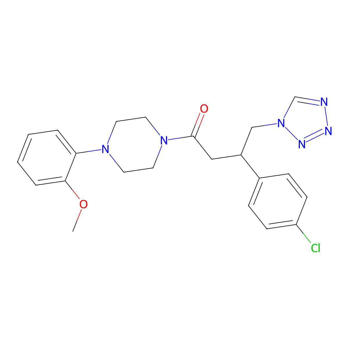 3-(4-chlorophenyl)-1-[4-(2-methoxyphenyl)piperazin-1-yl]-4-(1H-tetrazol-1-yl)butan-1-one molecular structure, CAS 1574408-87-9