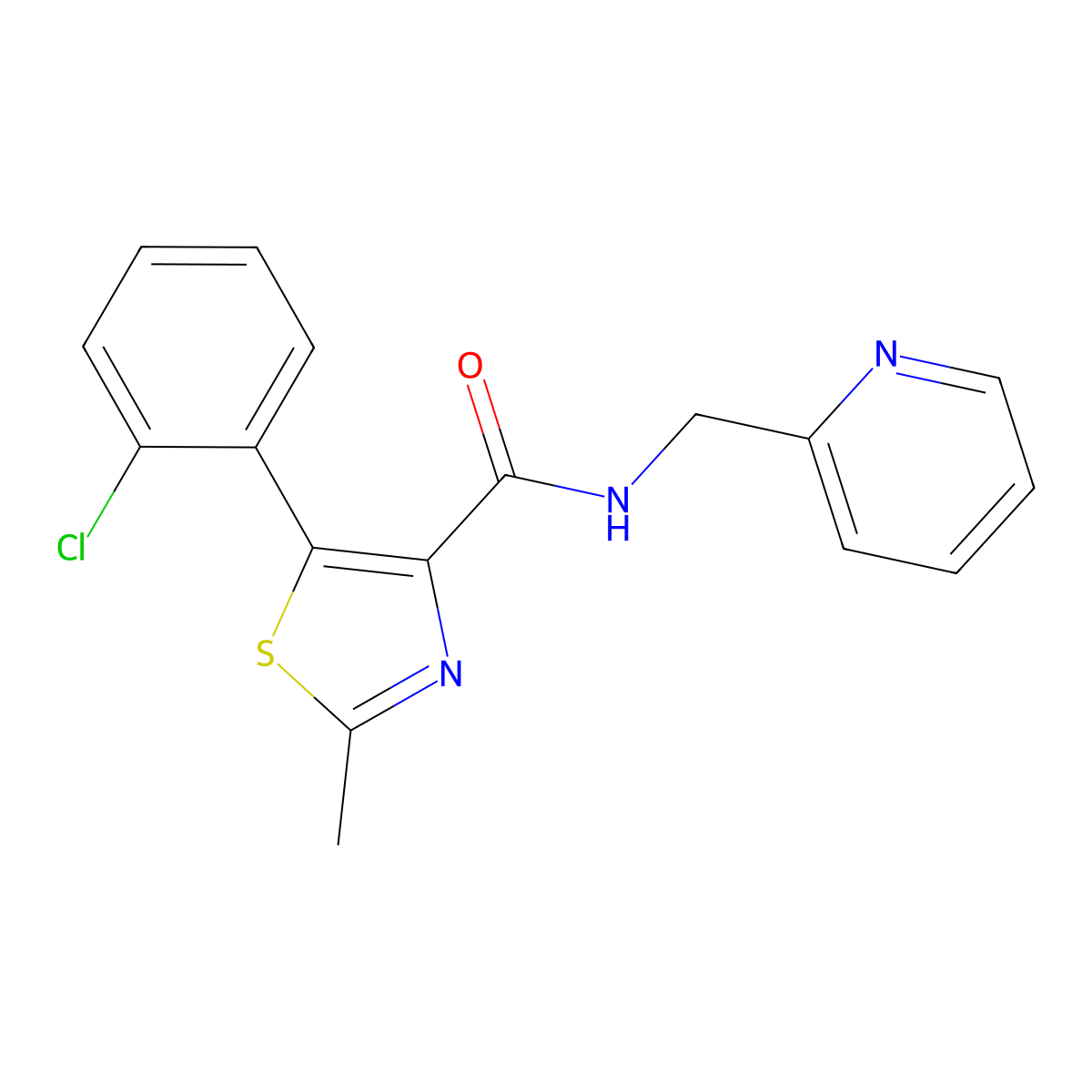 5-(2-chlorophenyl)-2-methyl-N-(2-pyridylmethyl)-1,3-thiazole-4-carboxamide molecular structure, CAS 1574408-98-2