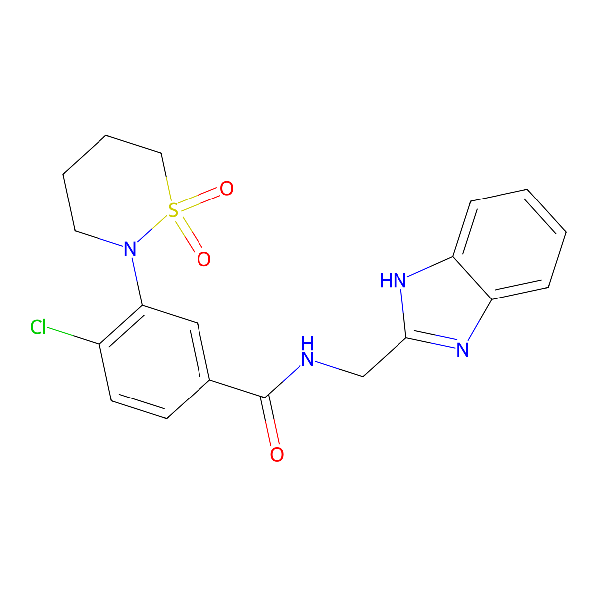 N-(1H-benzimidazol-2-ylmethyl)-4-chloro-3-(1,1-dioxido-1,2-thiazinan-2-yl)benzamide molecular structure, CAS 1574409-07-6