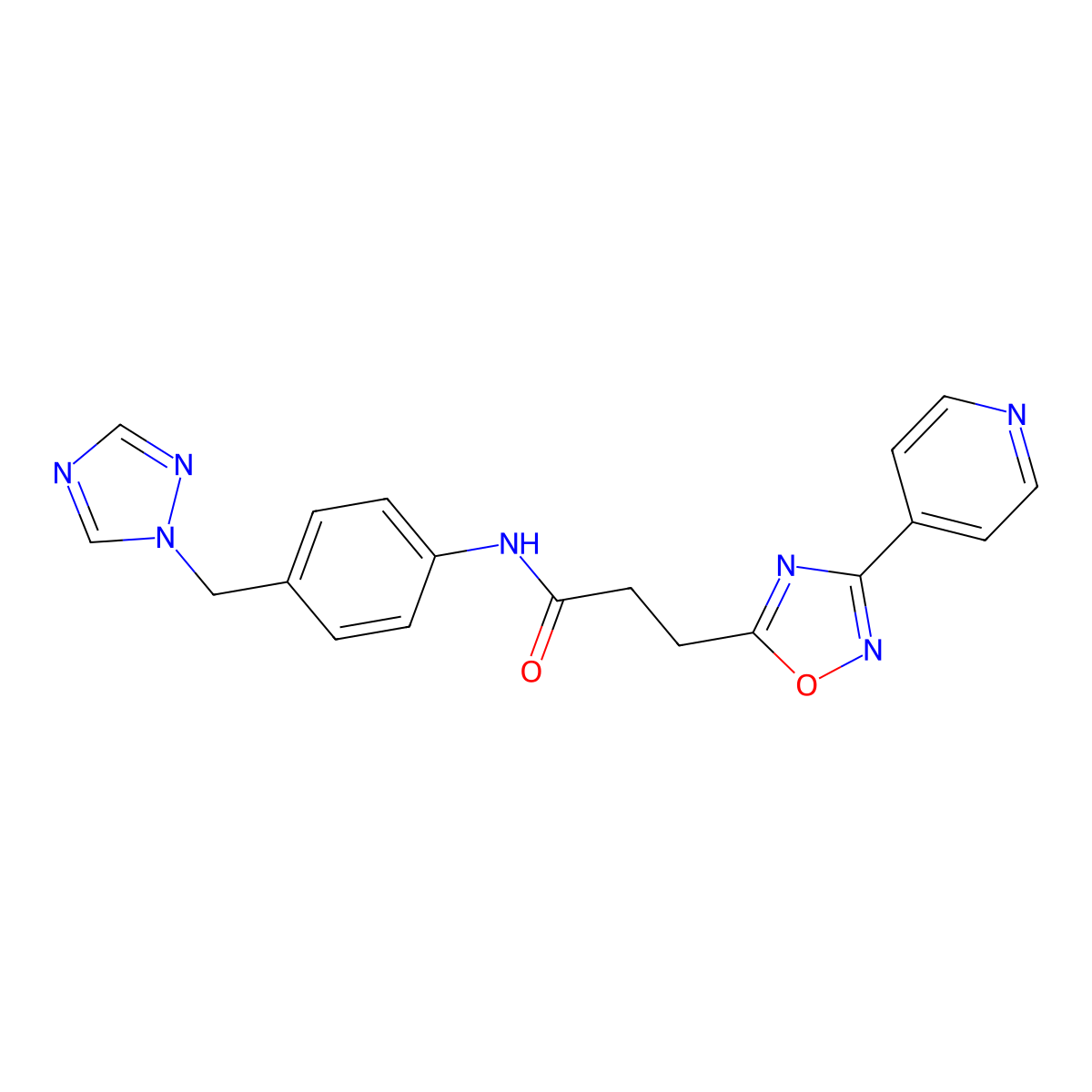 3-[3-(pyridin-4-yl)-1,2,4-oxadiazol-5-yl]-N-[4-(1H-1,2,4-triazol-1-ylmethyl)phenyl]propanamide molecular structure, CAS 1574409-12-3
