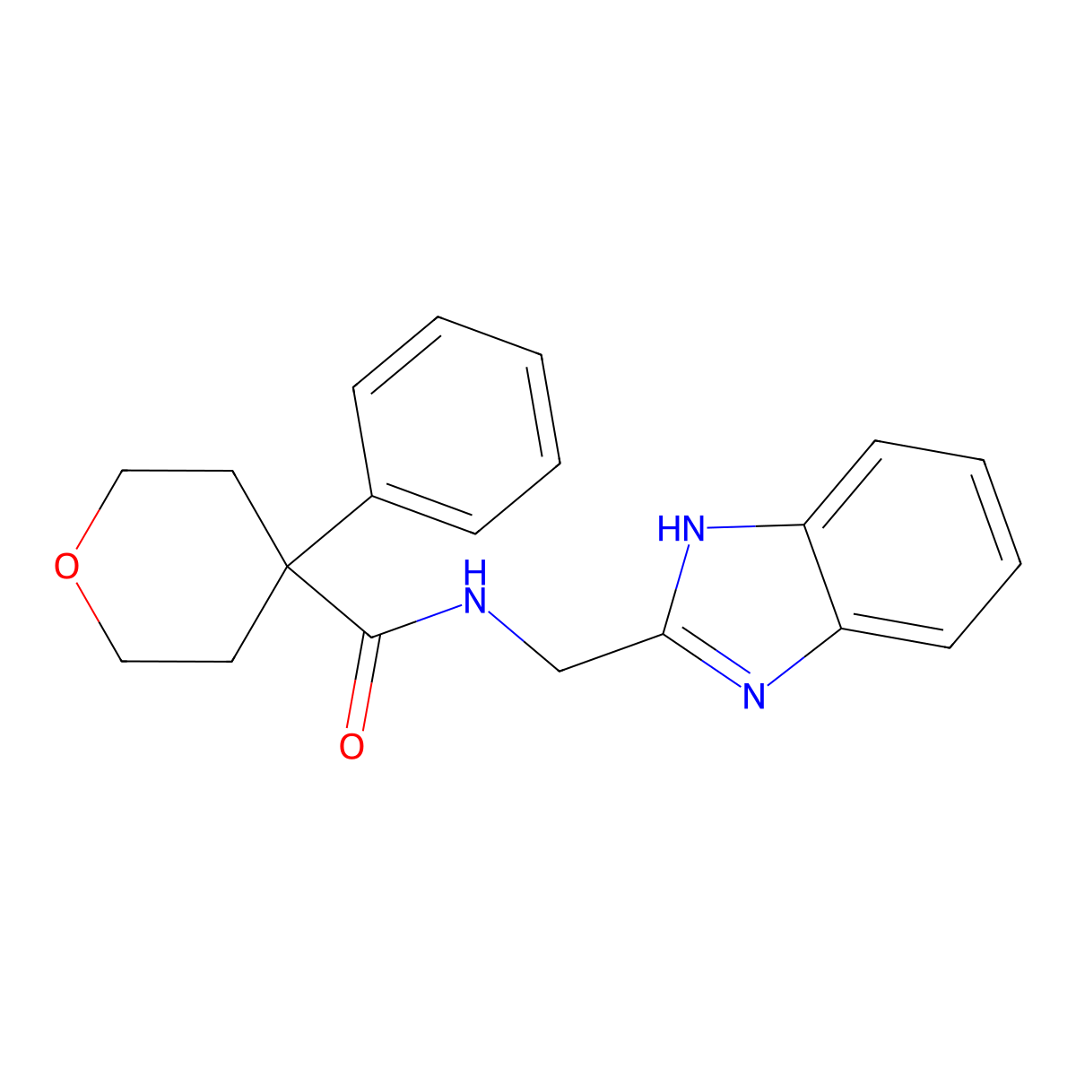 N-(1H-1,3-benzimidazol-2-ylmethyl)-4-phenyltetrahydro-2H-pyran-4-carboxamide molecular structure, CAS 1574409-15-6