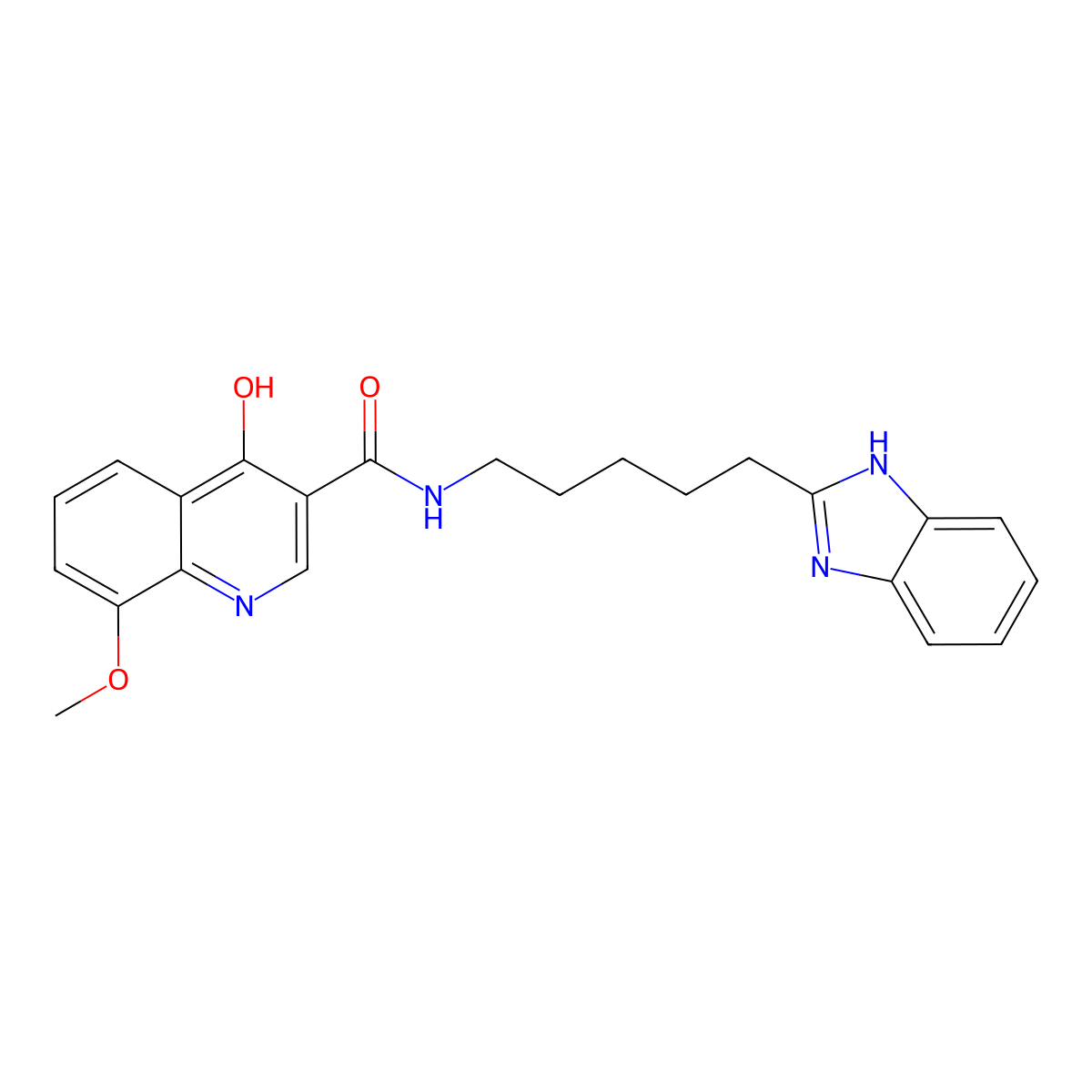 N-[5-(1H-benzimidazol-2-yl)pentyl]-4-hydroxy-8-methoxyquinoline-3-carboxamide molecular structure, CAS 1574409-35-0