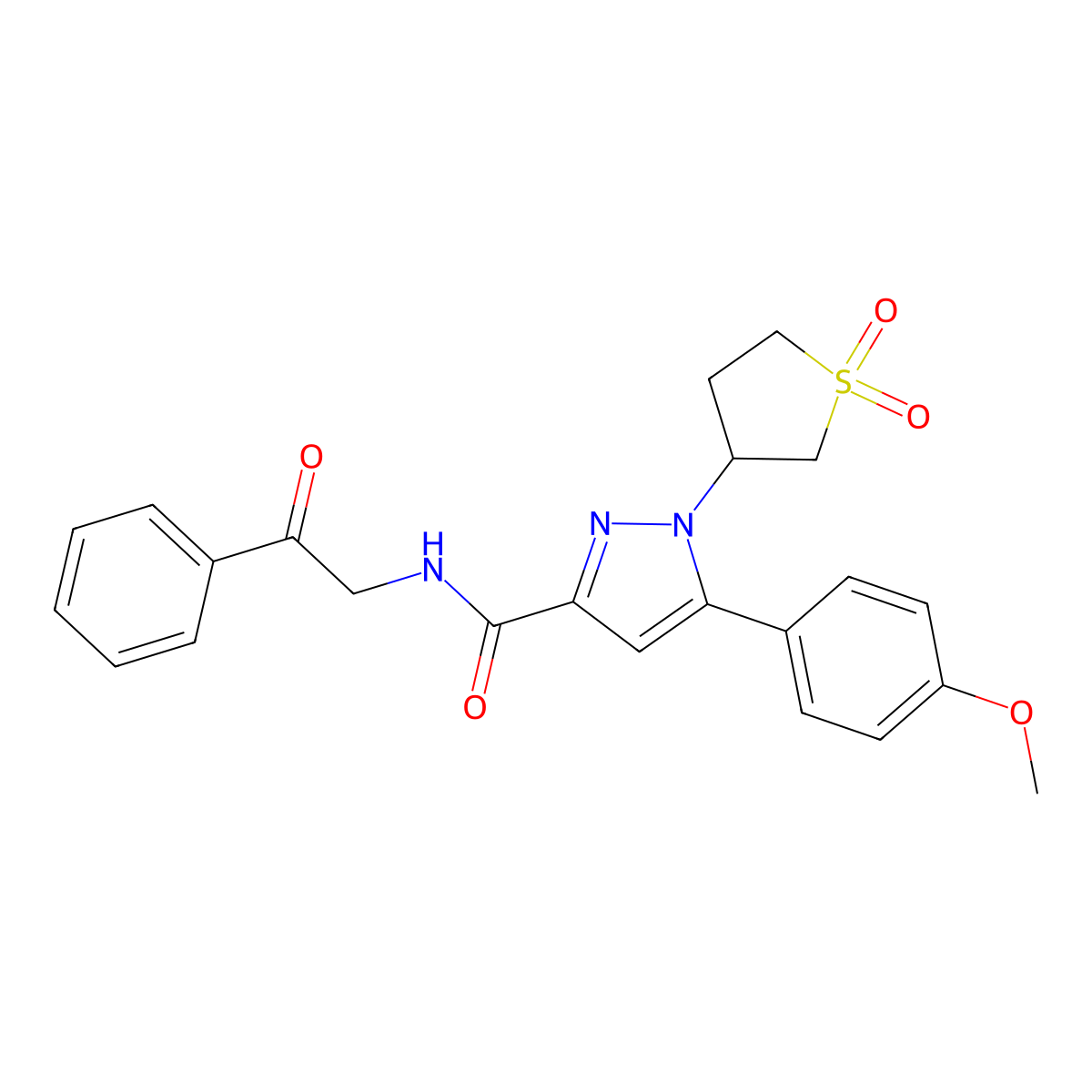 1-(1,1-dioxidotetrahydrothiophen-3-yl)-5-(4-methoxyphenyl)-N-(2-oxo-2-phenylethyl)-1H-pyrazole-3-carboxamide molecular structure, CAS 1574409-46-3
