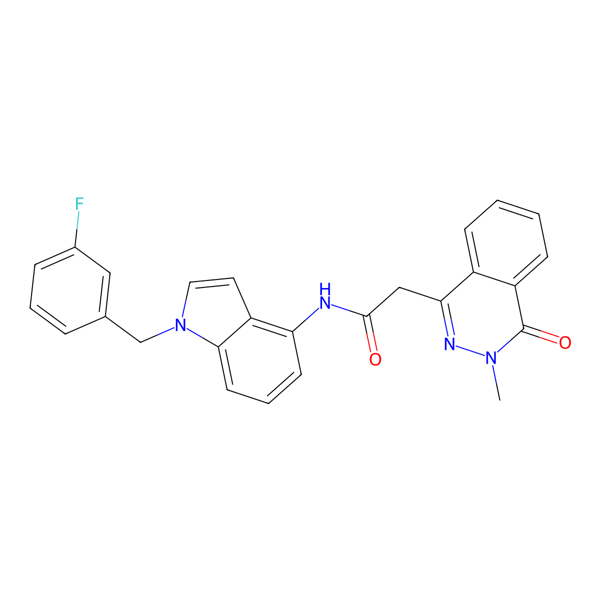 N-[1-(3-fluorobenzyl)-1H-indol-4-yl]-2-(3-methyl-4-oxo-3,4-dihydrophthalazin-1-yl)acetamide molecular structure, CAS 1574409-49-6