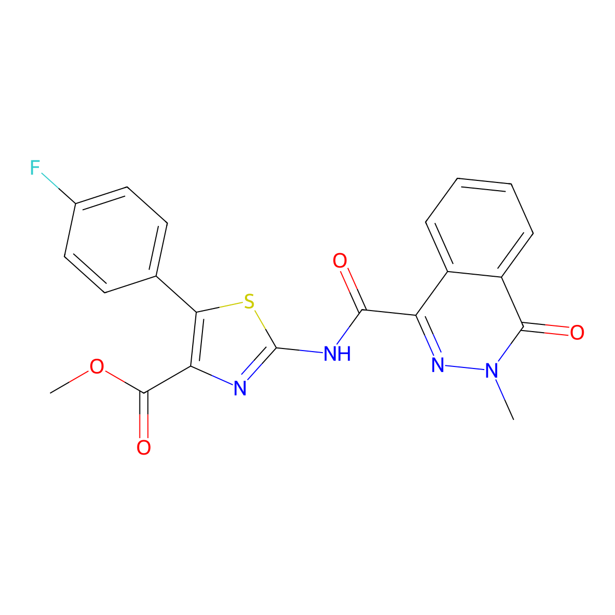 Methyl 5-(4-fluorophenyl)-2-{[(3-methyl-4-oxo-3,4-dihydrophthalazin-1-yl)carbonyl]amino}-1,3-thiazole-4-carboxylate molecular structure, CAS 1574409-67-8