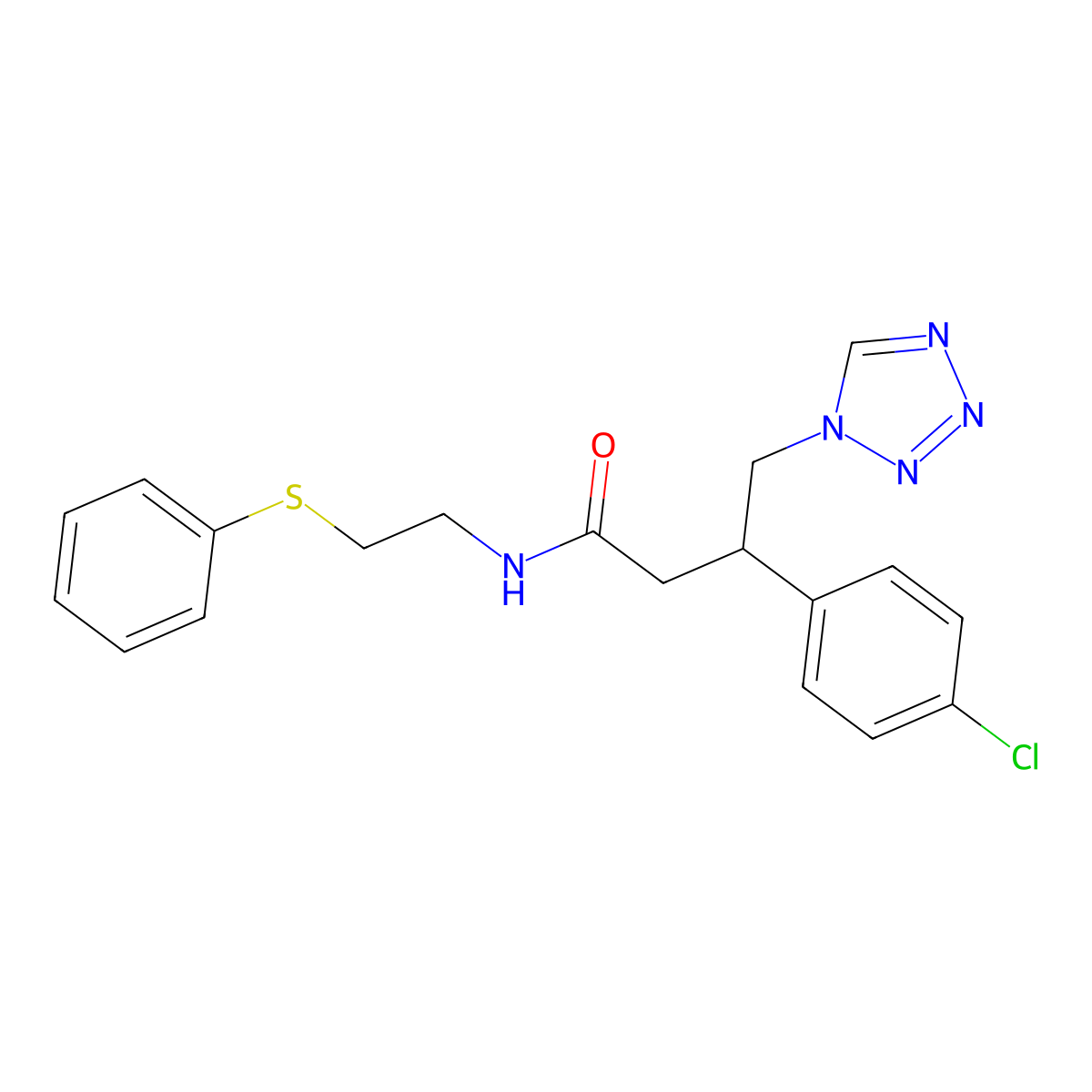 3-(4-chlorophenyl)-N-[2-(phenylsulfanyl)ethyl]-4-(1H-tetrazol-1-yl)butanamide molecular structure, CAS 1574409-75-8
