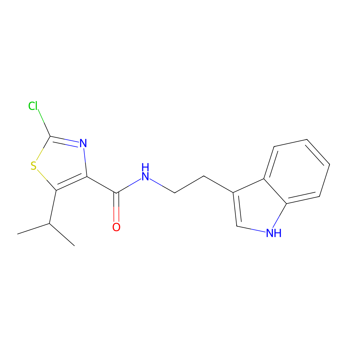 2-chloro-N-[2-(1H-indol-3-yl)ethyl]-5-(propan-2-yl)-1,3-thiazole-4-carboxamide molecular structure, CAS 1574410-39-1