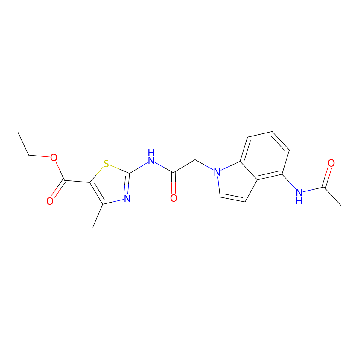 ethyl 2-({[4-(acetylamino)-1H-indol-1-yl]acetyl}amino)-4-methyl-1,3-thiazole-5-carboxylate molecular structure, CAS 1574410-43-7