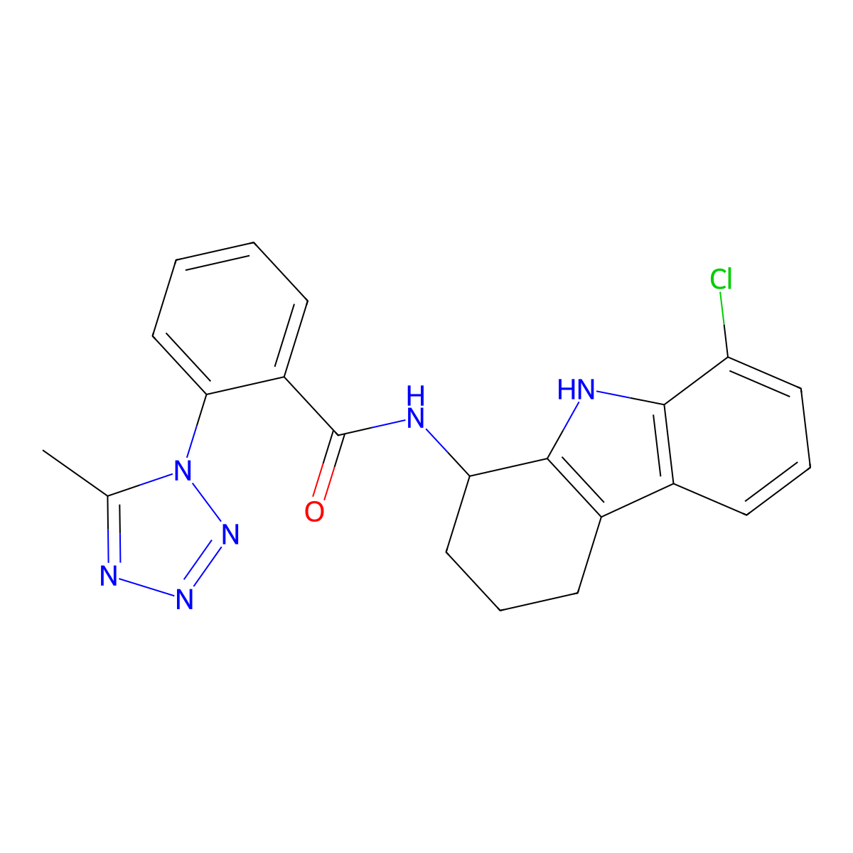 N-(8-chloro-2,3,4,9-tetrahydro-1H-carbazol-1-yl)-2-(5-methyl-1H-tetrazol-1-yl)benzamide molecular structure, CAS 1574410-47-1