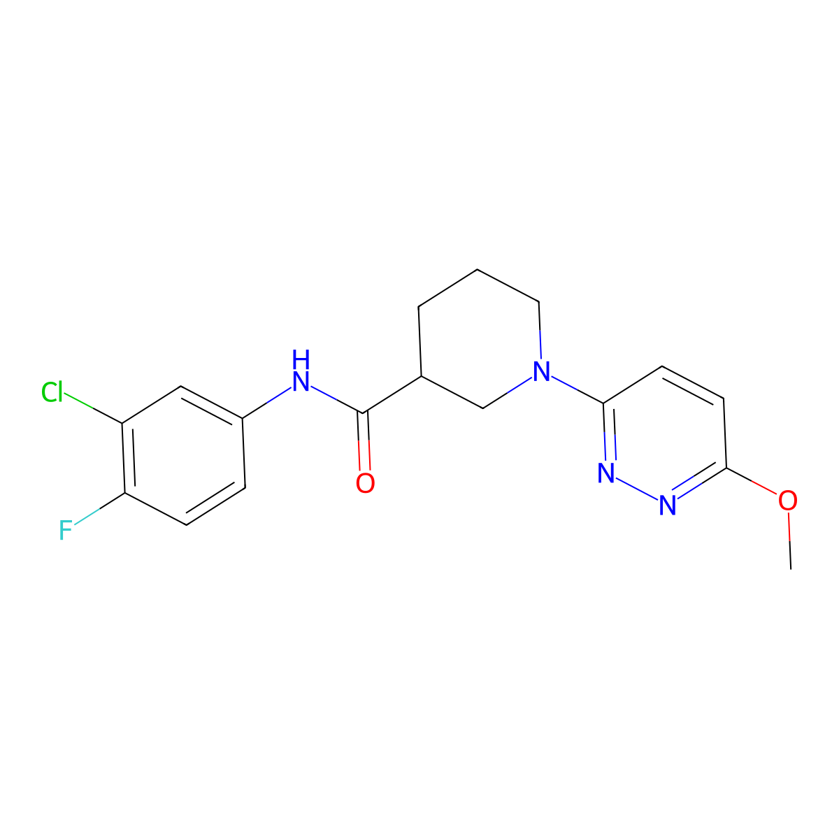 N-(3-chloro-4-fluorophenyl)-1-(6-methoxypyridazin-3-yl)piperidine-3-carboxamide molecular structure, CAS 1574410-67-5