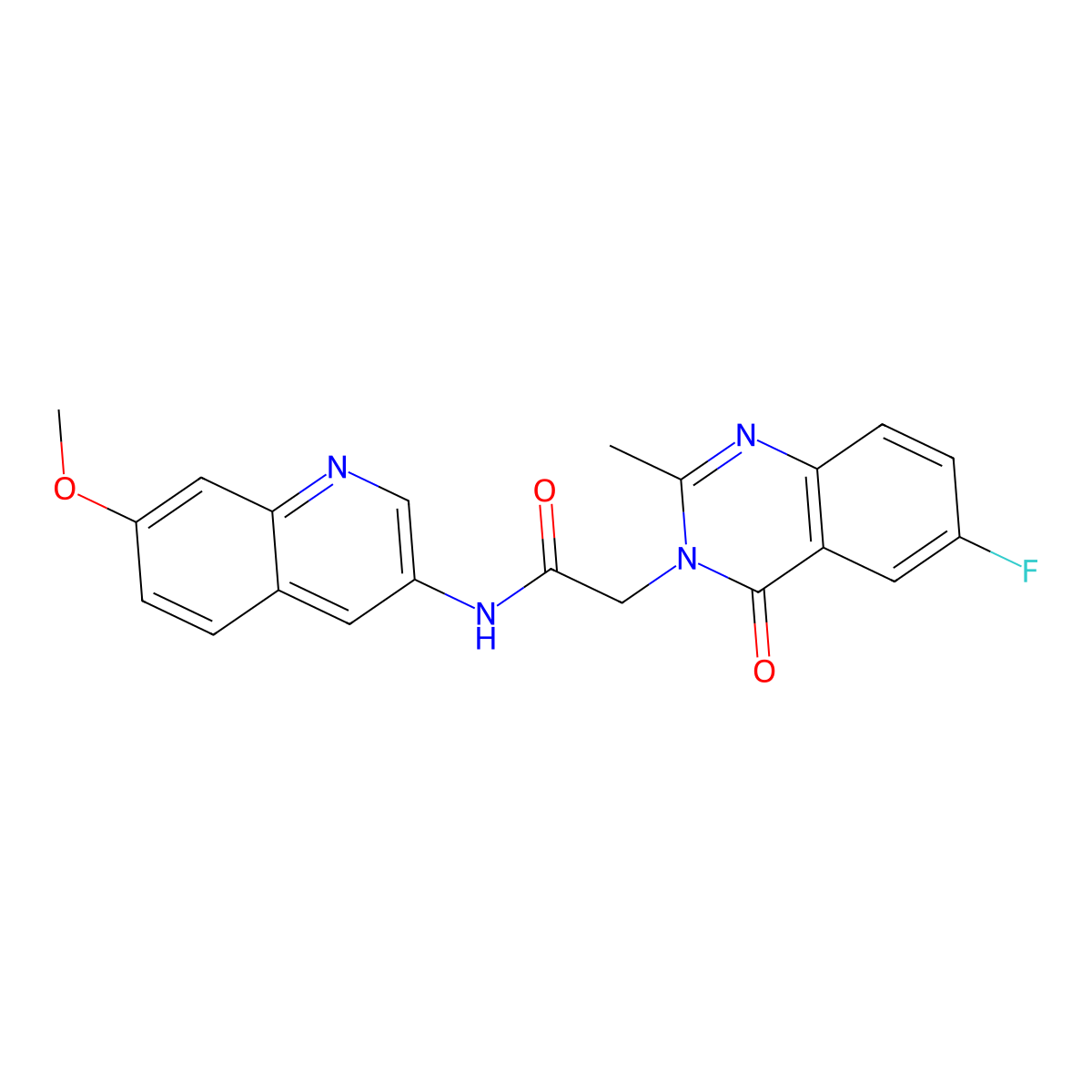 2-(6-fluoro-2-methyl-4-oxoquinazolin-3(4H)-yl)-N-(7-methoxyquinolin-3-yl)acetamide molecular structure, CAS 1574410-77-7
