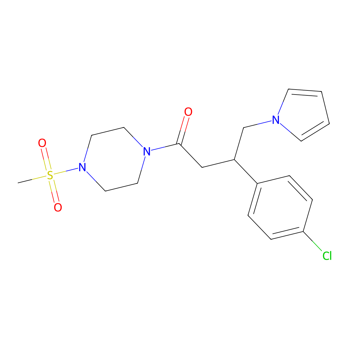 3-(4-chlorophenyl)-1-[4-(methylsulfonyl)piperazin-1-yl]-4-(1H-pyrrol-1-yl)butan-1-one molecular structure, CAS 1574410-78-8