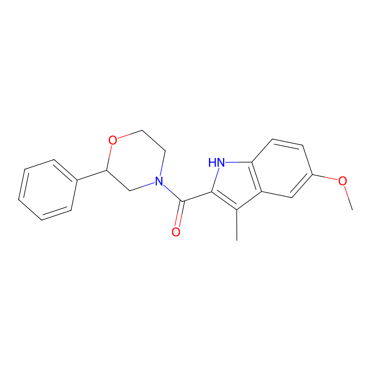 (5-methoxy-3-methyl-1H-indol-2-yl)(2-phenylmorpholin-4-yl)methanone molecular structure, CAS 1574411-04-3