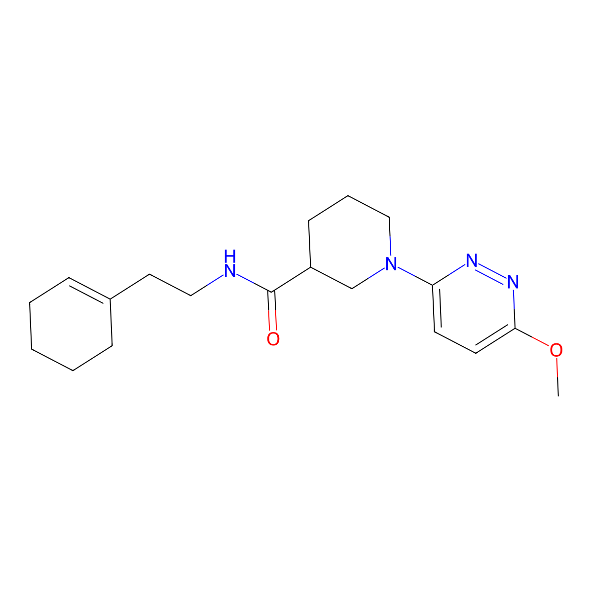 N-(2-(cyclohex-1-en-1-yl)ethyl)-1-(6-methoxypyridazin-3-yl)piperidine-3-carboxamide molecular structure, CAS 1574411-35-0