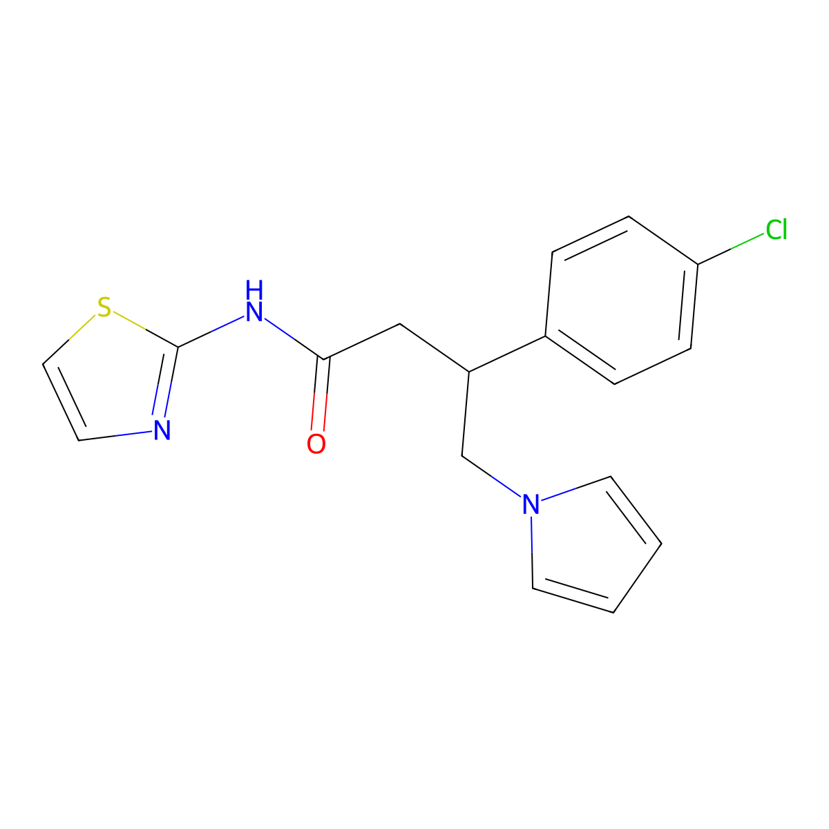 3-(4-chlorophenyl)-4-(1H-pyrrol-1-yl)-N-(1,3-thiazol-2-yl)butanamide molecular structure, CAS 1574411-57-6