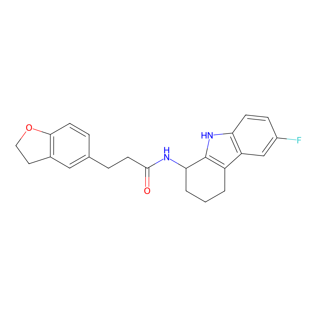 3-(2,3-dihydrobenzofuran-5-yl)-N-(6-fluoro-2,3,4,9-tetrahydro-1H-carbazol-1-yl)propanamide molecular structure, CAS 1574411-60-1