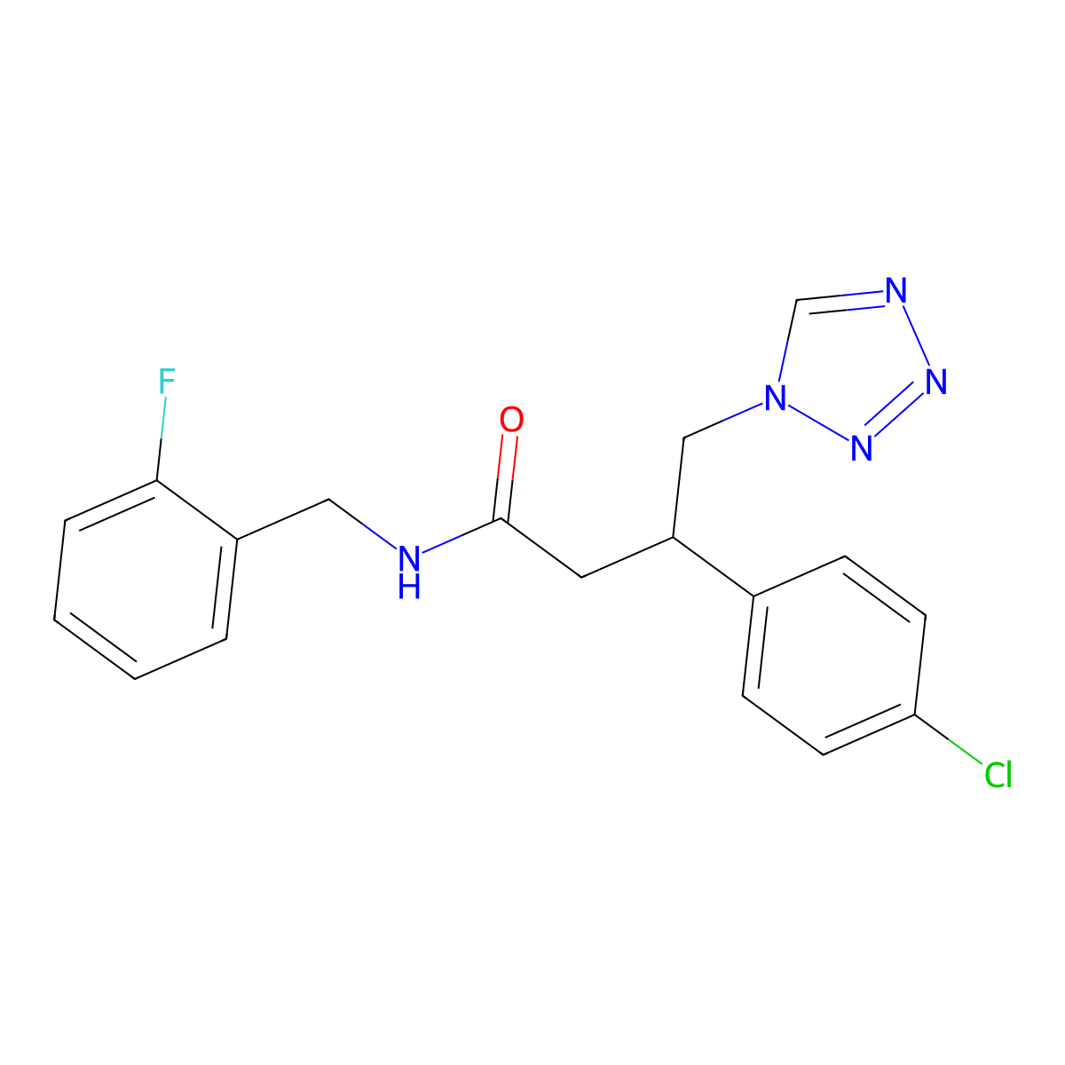 3-(4-chlorophenyl)-N-(2-fluorobenzyl)-4-(1H-tetrazol-1-yl)butanamide molecular structure, CAS 1574411-89-4