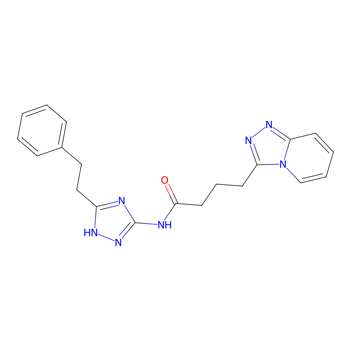 N-[3-(2-phenylethyl)-1H-1,2,4-triazol-5-yl]-4-([1,2,4]triazolo[4,3-a]pyridin-3-yl)butanamide molecular structure, CAS 1574411-94-1