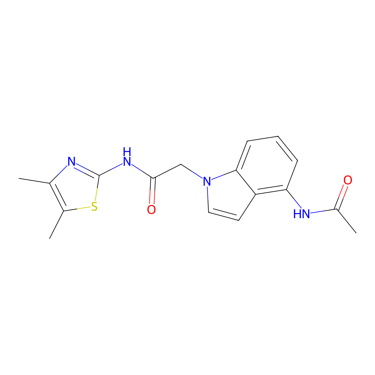 2-(4-acetamido-1H-indol-1-yl)-N-(4,5-dimethylthiazol-2-yl)acetamide molecular structure, CAS 1574411-96-3