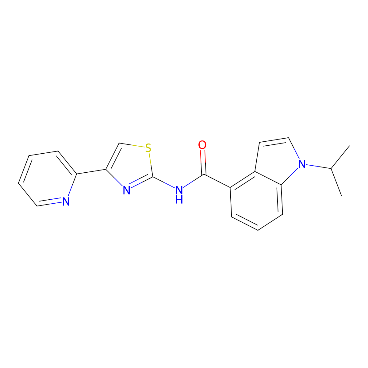 1-(propan-2-yl)-N-[4-(pyridin-2-yl)-1,3-thiazol-2-yl]-1H-indole-4-carboxamide molecular structure, CAS 1574411-97-4